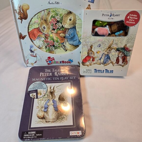 PETER RABBIT Set of 3 - Puzzle Book, Magnetic Set, Tattle Tales Book w/Figurines - Picture 3 of 15
